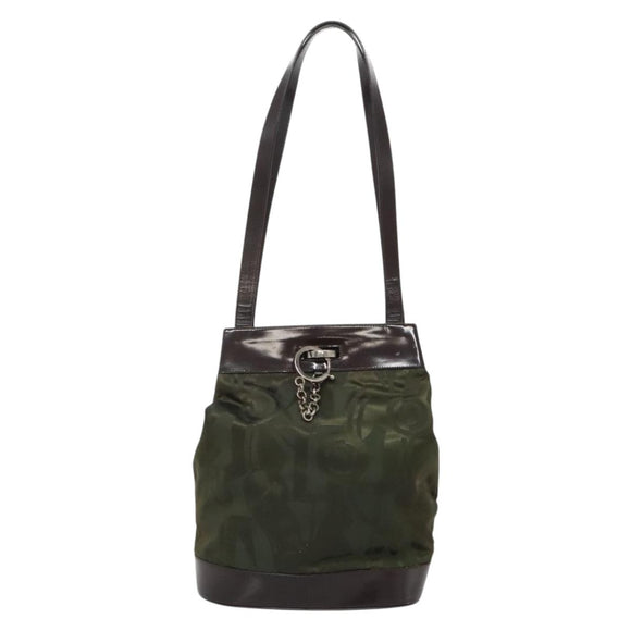 Salvatore Ferragamo Tote Bag Nylon Leather Khaki Silver Auth bs27822