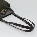 Salvatore Ferragamo Tote Bag Nylon Leather Khaki Silver Auth bs27822-7