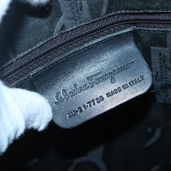 Salvatore Ferragamo Chain Shoulder Bag Canvas Leather Brown Silver Auth bs27823