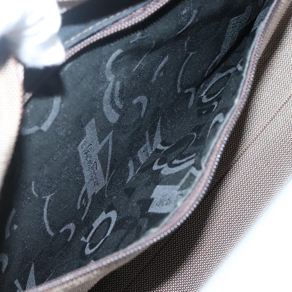 Salvatore Ferragamo Chain Shoulder Bag Canvas Leather Brown Silver Auth bs27823