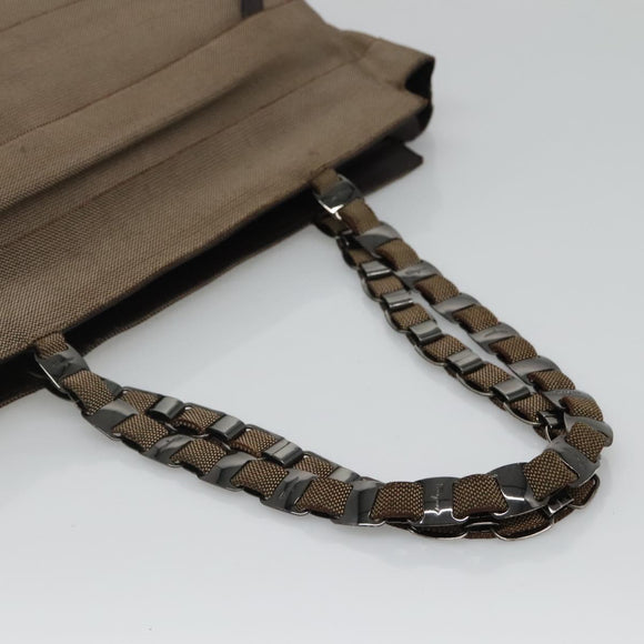 Salvatore Ferragamo Chain Shoulder Bag Canvas Leather Brown Silver Auth bs27823
