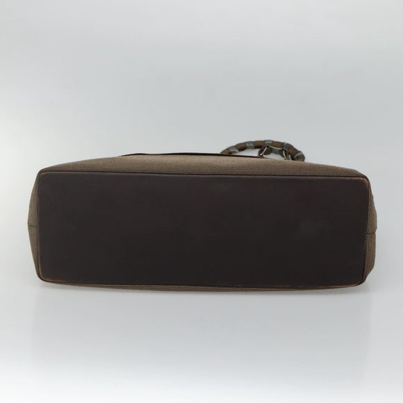 Salvatore Ferragamo Chain Shoulder Bag Canvas Leather Brown Silver Auth bs27823