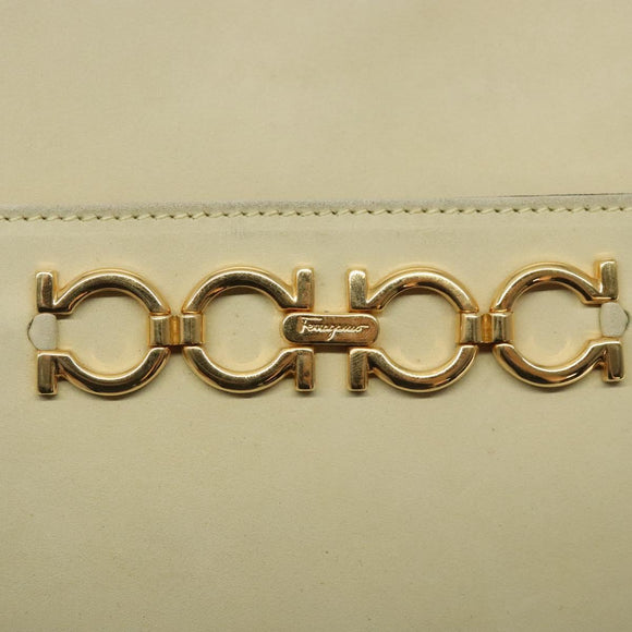 Salvatore Ferragamo Gancini Shoulder Bag Suede Beige Gold Auth bs27824