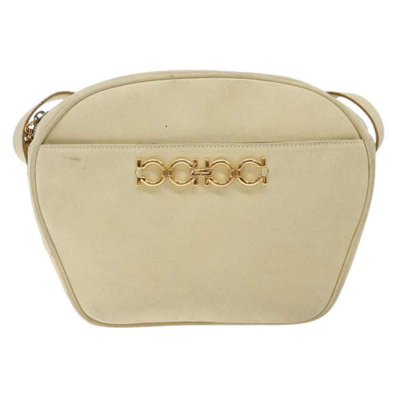 Salvatore Ferragamo Gancini Shoulder Bag Suede Beige Gold Auth bs27824
