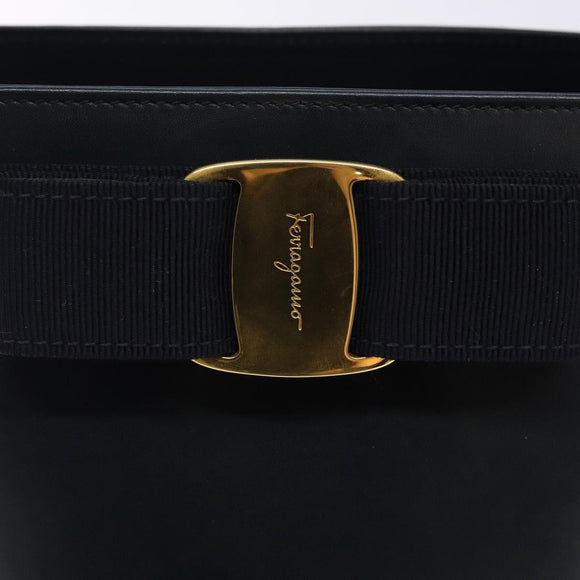Salvatore Ferragamo Vala Hand Bag Leather Navy Gold Auth bs27825