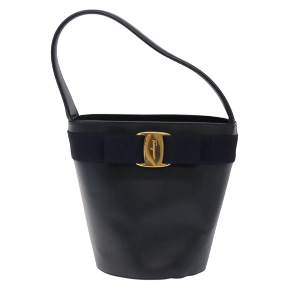 Salvatore Ferragamo Vala Hand Bag Leather Navy Gold Auth bs27825