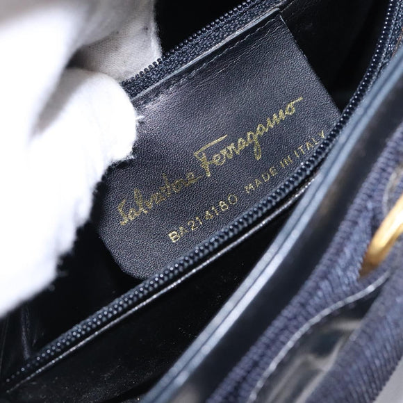Salvatore Ferragamo Vala Hand Bag Leather Navy Gold Auth bs27825