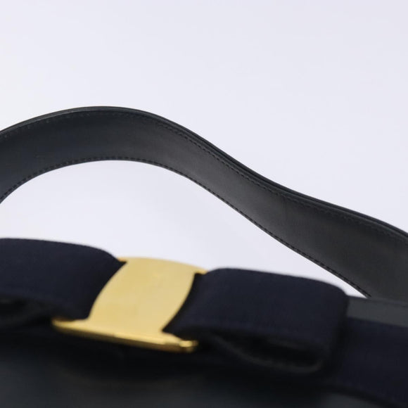 Salvatore Ferragamo Vala Hand Bag Leather Navy Gold Auth bs27825