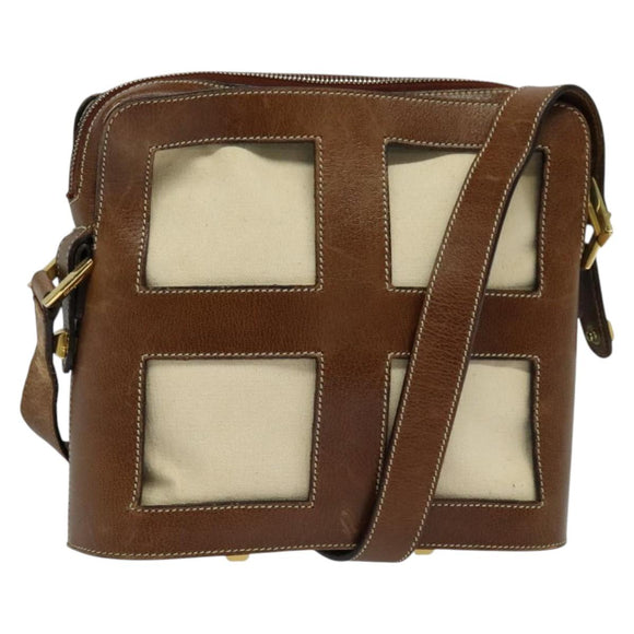 Salvatore Ferragamo Shoulder Bag Canvas Leather Beige Gold Auth bs27826