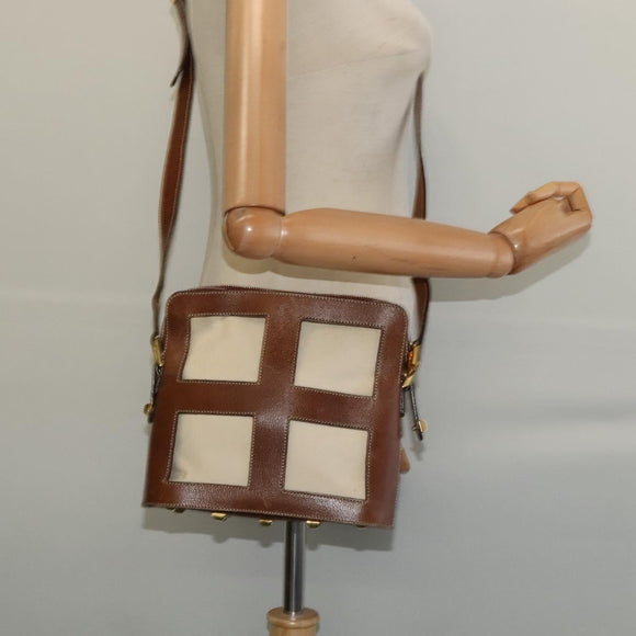 Salvatore Ferragamo Shoulder Bag Canvas Leather Beige Gold Auth bs27826