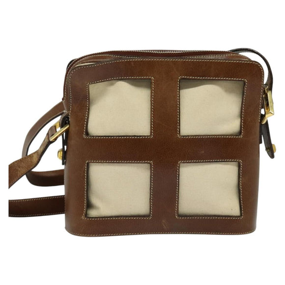 Salvatore Ferragamo Shoulder Bag Canvas Leather Beige Gold Auth bs27826