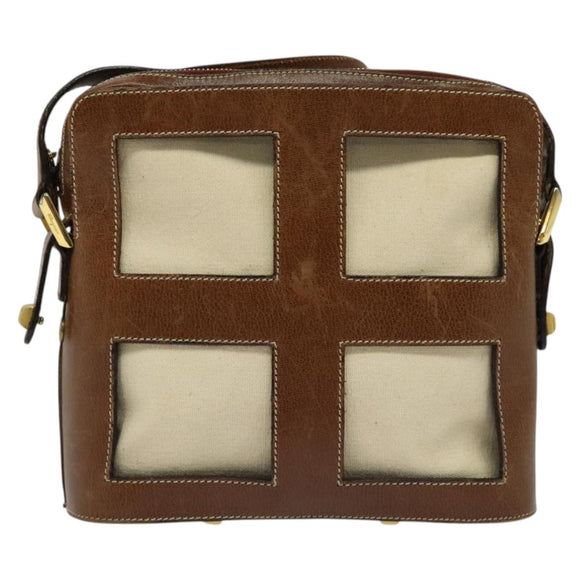 Salvatore Ferragamo Shoulder Bag Canvas Leather Beige Gold Auth bs27826