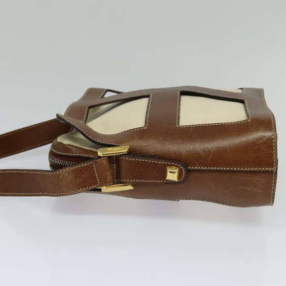 Salvatore Ferragamo Shoulder Bag Canvas Leather Beige Gold Auth bs27826