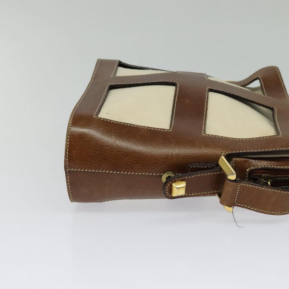 Salvatore Ferragamo Shoulder Bag Canvas Leather Beige Gold Auth bs27826