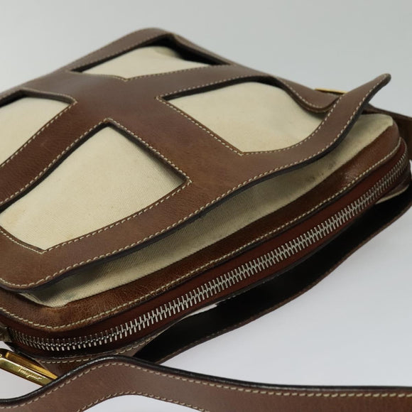 Salvatore Ferragamo Shoulder Bag Canvas Leather Beige Gold Auth bs27826