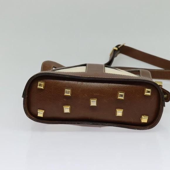 Salvatore Ferragamo Shoulder Bag Canvas Leather Beige Gold Auth bs27826