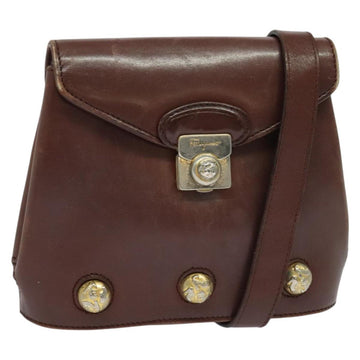 Salvatore Ferragamo Shoulder Bag Leather Bordeaux Gold Auth bs27827