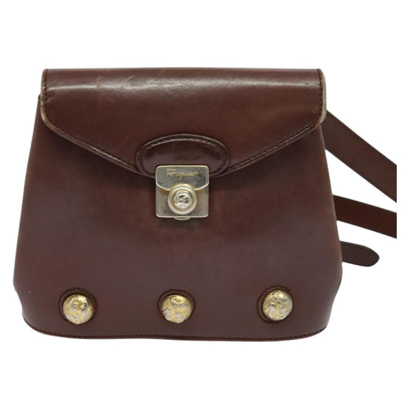 Salvatore Ferragamo Shoulder Bag Leather Bordeaux Gold Auth bs27827