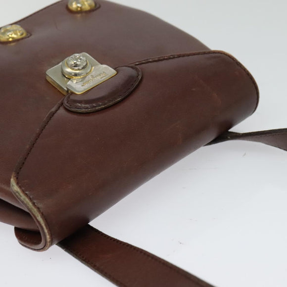 Salvatore Ferragamo Shoulder Bag Leather Bordeaux Gold Auth bs27827