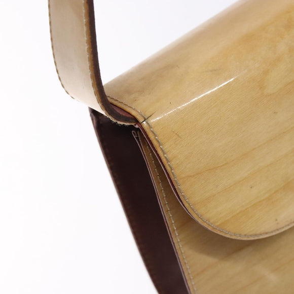 Salvatore Ferragamo Gancini Shoulder Bag Enamel Beige Gold Auth bs27828