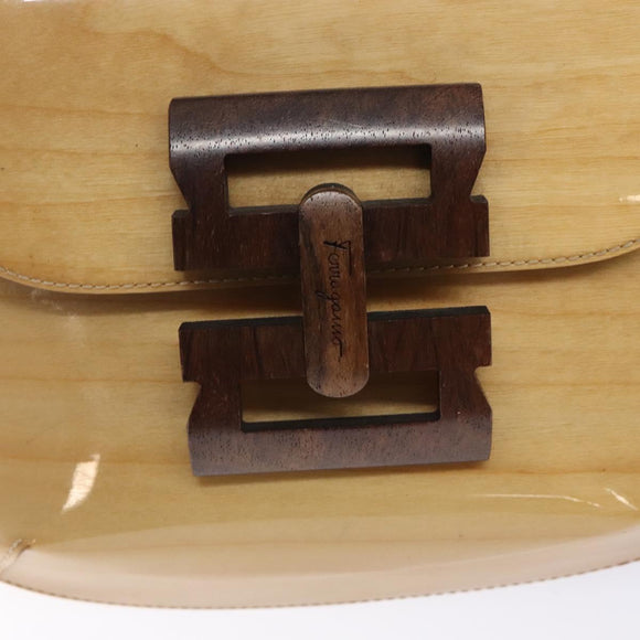 Salvatore Ferragamo Gancini Shoulder Bag Enamel Beige Gold Auth bs27828