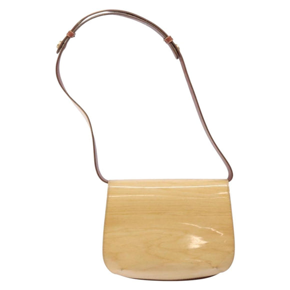 Salvatore Ferragamo Gancini Shoulder Bag Enamel Beige Gold Auth bs27828