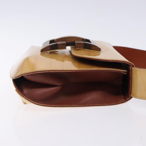 Salvatore Ferragamo Gancini Shoulder Bag Enamel Beige Gold Auth bs27828