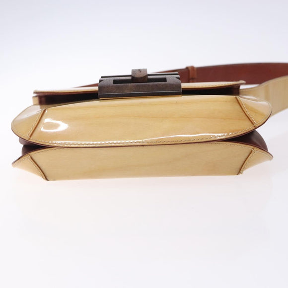 Salvatore Ferragamo Gancini Shoulder Bag Enamel Beige Gold Auth bs27828