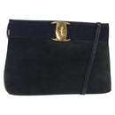 Salvatore Ferragamo Vala Shoulder Bag Suede Navy Gold Auth bs27829-1