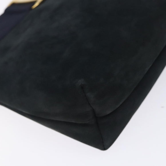 Salvatore Ferragamo Vala Shoulder Bag Suede Navy Gold Auth bs27829