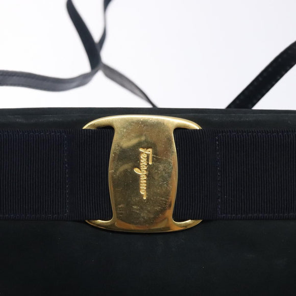 Salvatore Ferragamo Vala Shoulder Bag Suede Navy Gold Auth bs27829