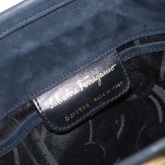 Salvatore Ferragamo Vala Shoulder Bag Suede Navy Gold Auth bs27829
