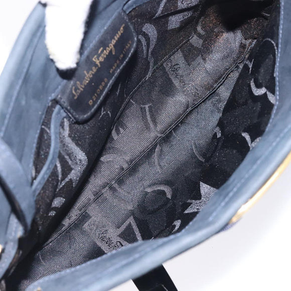 Salvatore Ferragamo Vala Shoulder Bag Suede Navy Gold Auth bs27829