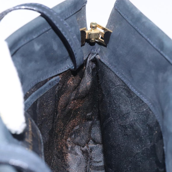 Salvatore Ferragamo Vala Shoulder Bag Suede Navy Gold Auth bs27829