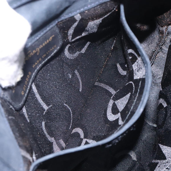 Salvatore Ferragamo Vala Shoulder Bag Suede Navy Gold Auth bs27829