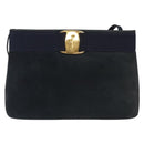 Salvatore Ferragamo Vala Shoulder Bag Suede Navy Gold Auth bs27829-13
