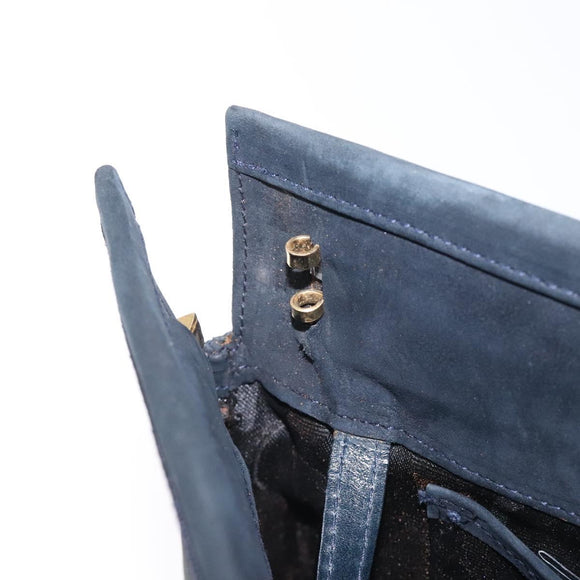 Salvatore Ferragamo Vala Shoulder Bag Suede Navy Gold Auth bs27829