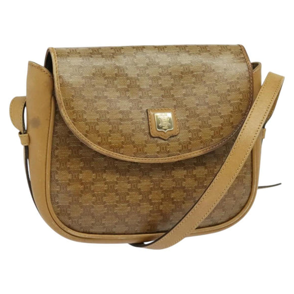 CELINE Macadam Canvas Shoulder Bag Beige Gold Auth bs27831