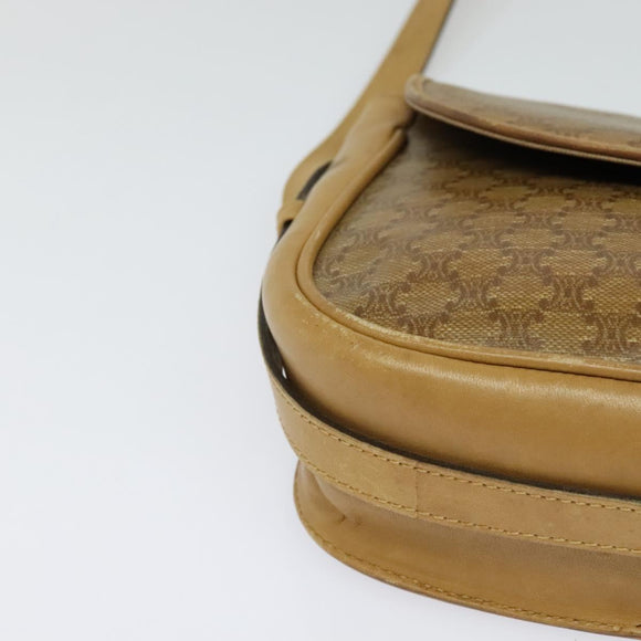 CELINE Macadam Canvas Shoulder Bag Beige Gold Auth bs27831