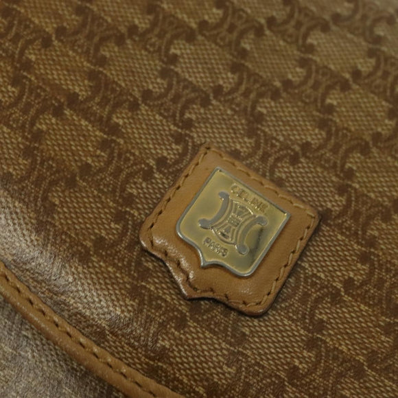 CELINE Macadam Canvas Shoulder Bag Beige Gold Auth bs27831