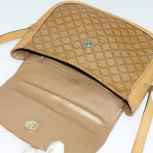 CELINE Macadam Canvas Shoulder Bag Beige Gold Auth bs27831