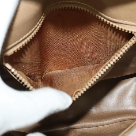 CELINE Macadam Canvas Shoulder Bag Beige Gold Auth bs27831