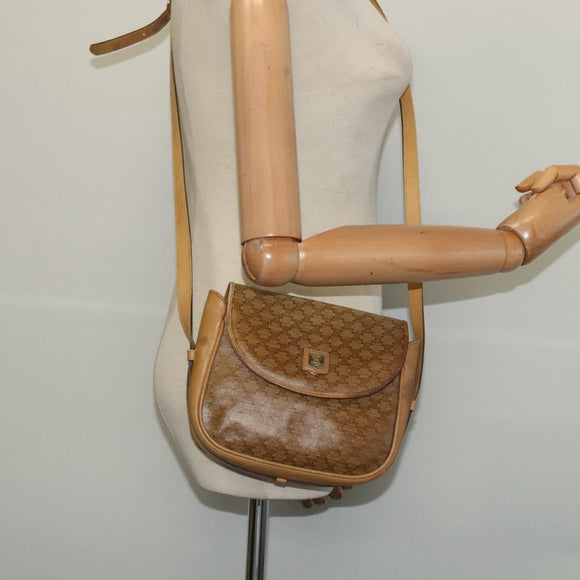 CELINE Macadam Canvas Shoulder Bag Beige Gold Auth bs27831