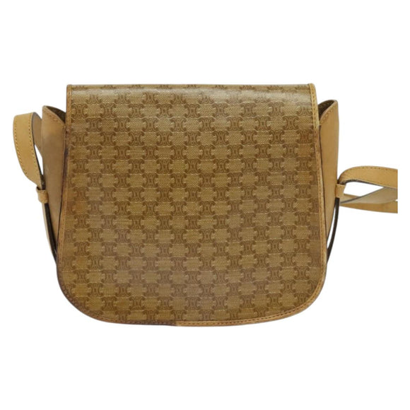 CELINE Macadam Canvas Shoulder Bag Beige Gold Auth bs27831