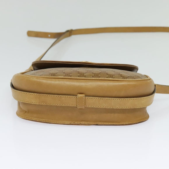 CELINE Macadam Canvas Shoulder Bag Beige Gold Auth bs27831