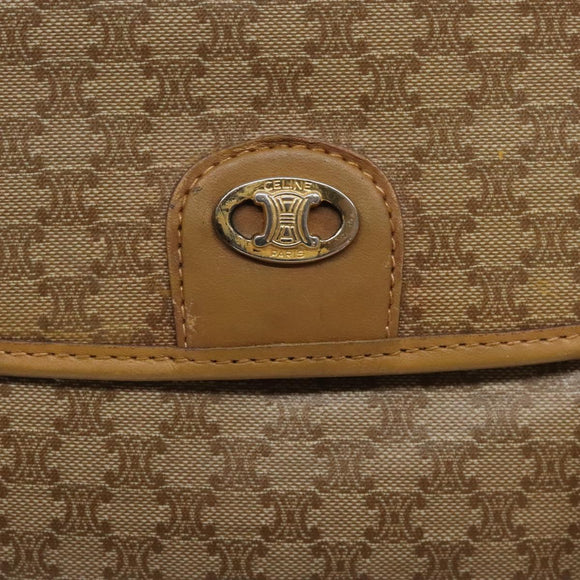 CELINE Macadam Canvas Handtasche PVC Beige Gold Auth bs27832