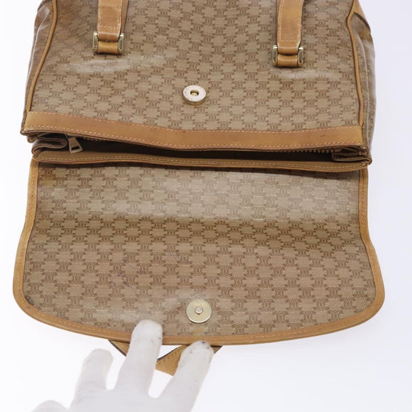 CELINE Macadam Canvas Handtasche PVC Beige Gold Auth bs27832