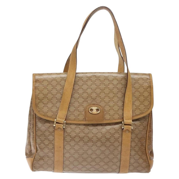 CELINE Macadam Canvas Handtasche PVC Beige Gold Auth bs27832