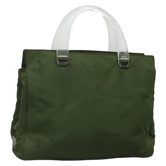 PRADA Tote Bag Nylon Khaki Silver Auth bs27836