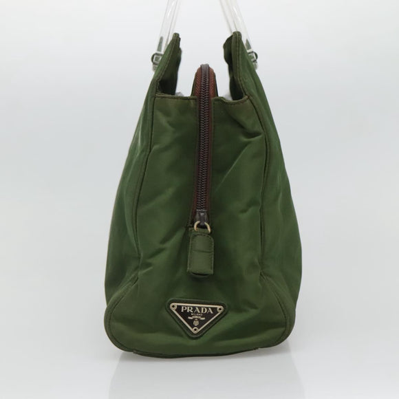 PRADA Tote Bag Nylon Khaki Silver Auth bs27836